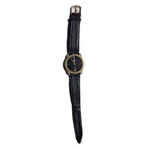 Vtg 1990s Beau Black Leather Band Gold Tone Trimmed Face Quartz Fashion Watch